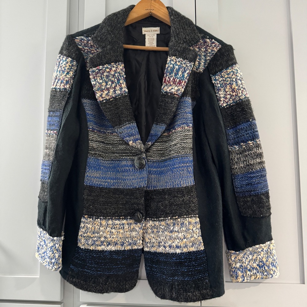 Monroe & Main Knit Patchwork Blazer Jacket Medium Lagenlook Artsy Art to Wear‎